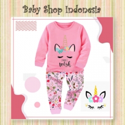 PU586 Setelan Piyama Anak Perempuan Unicorn Sketch Baju Tidur Anak Perempuan Lengan Panjang Unicorn  large